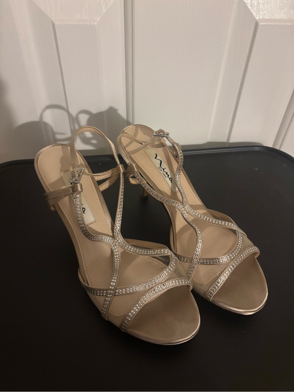 Nina Shoes Champagne Rhinestone Strappy High Heel Sandals